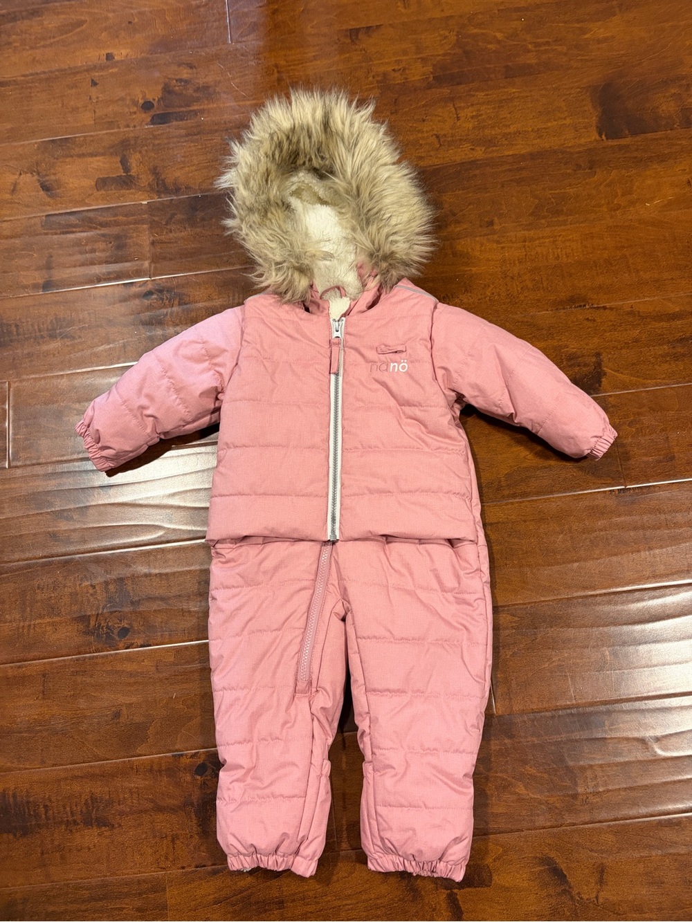 Kids Nano Pink Insulated Snowsuit with Faux Fur Hood